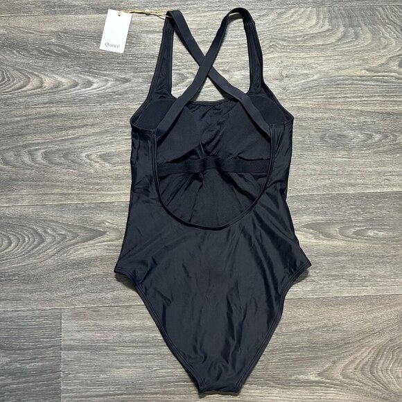 NWT Quince Medium Italian Cross-Back One Piece Swimsuit Black Swim Bathing Suit - Picture 2 of 9